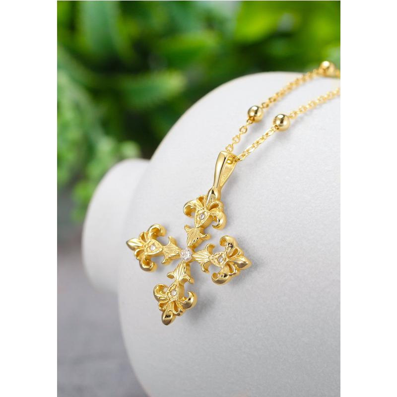Saints and Saviors Fleur De Lis Deni Cross Necklace Gold