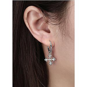 Saints Fleur De Lis Silver Cross Hoop Earrings