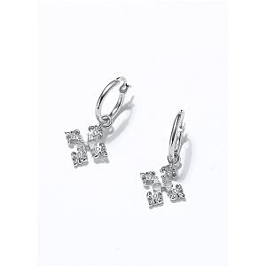 Saints Fleur De Lis Silver Cross Hoop Earrings