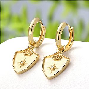Saints & Saviors Crown Shield Huggie Earrings