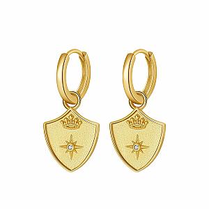 Saints & Saviors Crown Shield Huggie Earrings