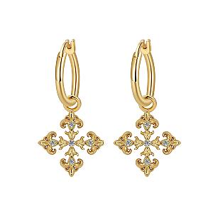 Saints and Saviors Fleur De Lis Cross Hoop Earrings