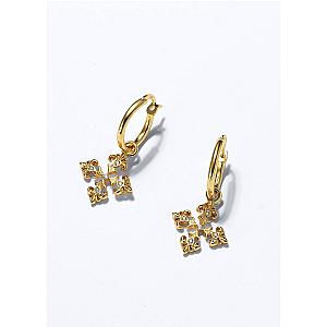Saints and Saviors Fleur De Lis Cross Hoop Earrings