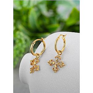 Saints and Saviors Fleur De Lis Cross Hoop Earrings