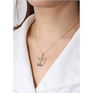 Saints and Saviors Rider's Prayer Two-Tone Necklace on Silver Chain