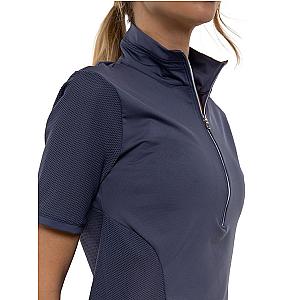Zoe Performance Golf Polo – Silver Zip & Mesh Detail