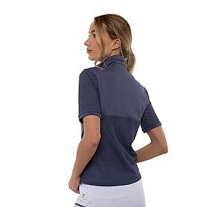 Zoe Performance Golf Polo – Silver Zip & Mesh Detail