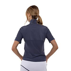 Zoe Performance Golf Polo – Silver Zip & Mesh Detail