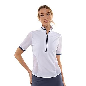 Zoe Performance Golf Polo – Silver Zip & Mesh Detail