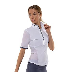 Zoe Performance Golf Polo – Silver Zip & Mesh Detail
