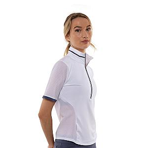 Zoe Performance Golf Polo – Silver Zip & Mesh Detail