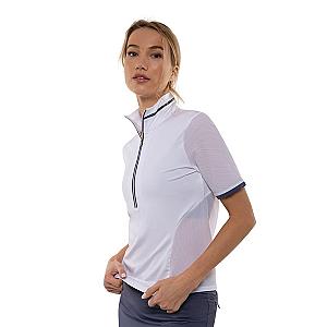 Zoe Performance Golf Polo – Silver Zip & Mesh Detail