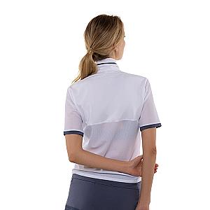 Zoe Performance Golf Polo – Silver Zip & Mesh Detail