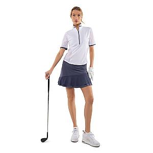 Zoe Performance Golf Polo – Silver Zip & Mesh Detail