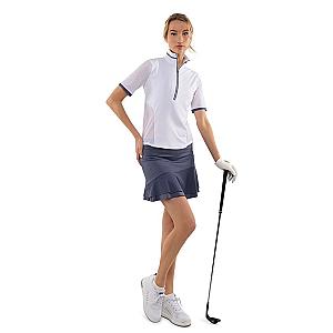 Zoe Performance Golf Polo – Silver Zip & Mesh Detail