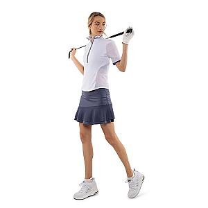 Zoe Performance Golf Polo – Silver Zip & Mesh Detail