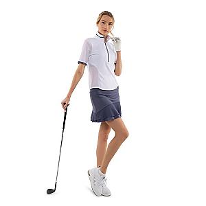 Zoe Performance Golf Polo – Silver Zip & Mesh Detail