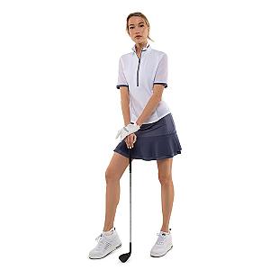 Zoe Performance Golf Polo – Silver Zip & Mesh Detail