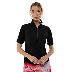 Zoe Performance Golf Polo – Silver Zip & Mesh Detail