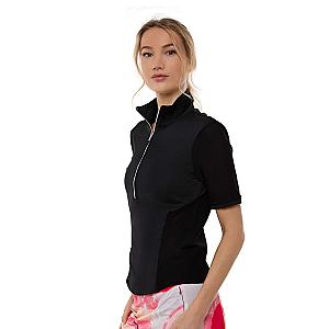 Zoe Performance Golf Polo – Silver Zip & Mesh Detail