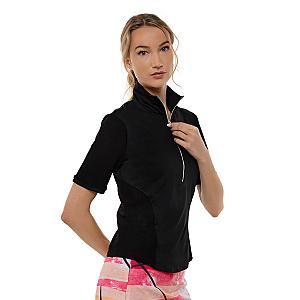 Zoe Performance Golf Polo – Silver Zip & Mesh Detail