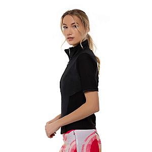 Zoe Performance Golf Polo – Silver Zip & Mesh Detail