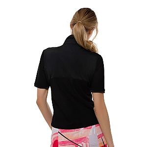 Zoe Performance Golf Polo – Silver Zip & Mesh Detail