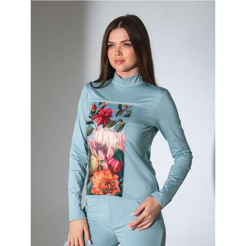 Riley Performance Mock Neck - Viridian Print