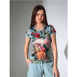 Sustainable Harper Short Sleeve Crewneck - Viridian Print