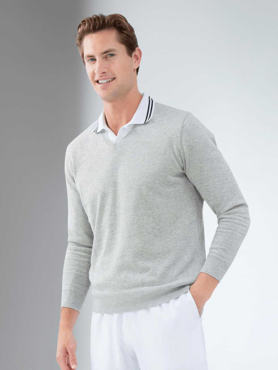 Classic V Neck Sweater - Light Heaher