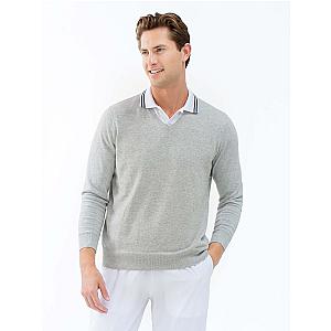 Classic V Neck Sweater - Light Heaher