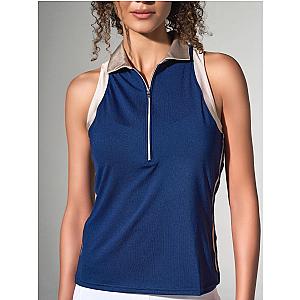 Ava Sleeveless Women's Golf & Tennis Polo Top - Ink/Silver Sand