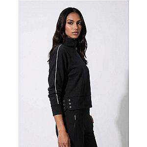 Funnel Neck Athleisure Sweat Shirt With Shoulder Zipper And UV Protection