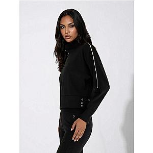 Funnel Neck Athleisure Sweat Shirt With Shoulder Zipper And UV Protection