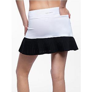 Ashley Asymmetrical 15" Pleated Skirt - White/Black