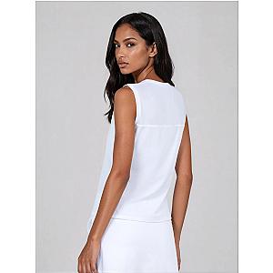 Relax-Fit Crewneck Tank with Light Mesh Overlay	 - White