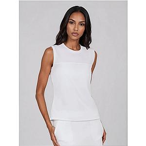 Relax-Fit Crewneck Tank with Light Mesh Overlay	 - White