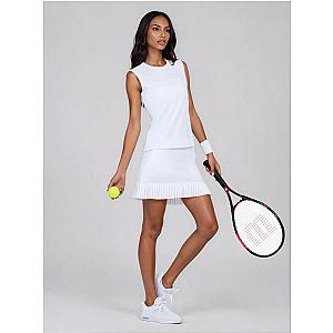 Relax-Fit Crewneck Tank with Light Mesh Overlay	 - White