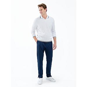 Classic V Neck Sweater - White/Midnight