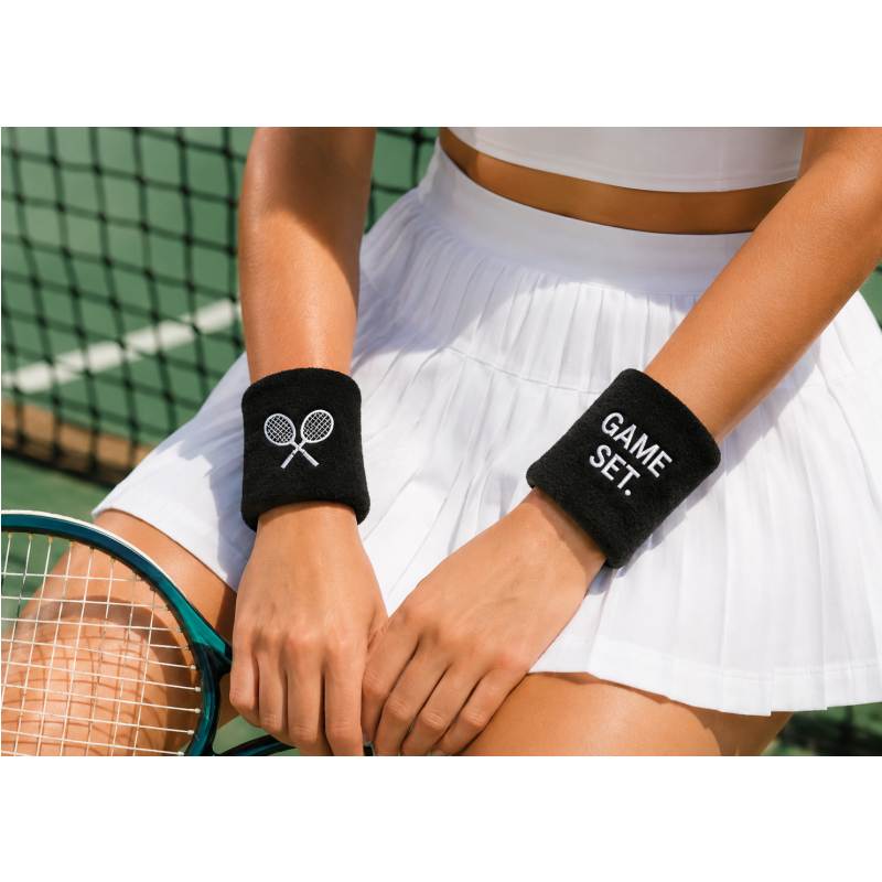 Tennis Wristband Set | Cotton Terry Sweatbands in Black & White | Runway Athletics