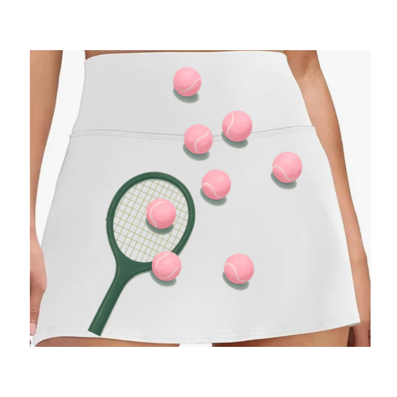 Women's Performance Tennis Skort | White, Pink & Green Print Court Skirt with Built-In Shorts