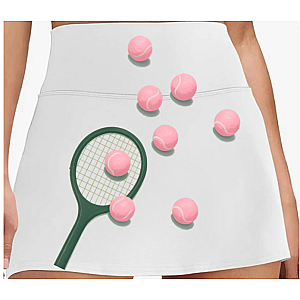 Women's Performance Tennis Skort | White, Pink & Green Print Court Skirt with Built-In Shorts