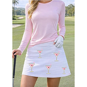 Women's White Golf Skort with Martini Glasses Print | Performance Golf Skirt  | Runway Athletics