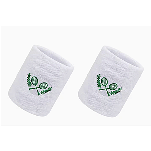 Tennis Wristband Set | Cotton Terry Sweatbands - All White & Green Crest
