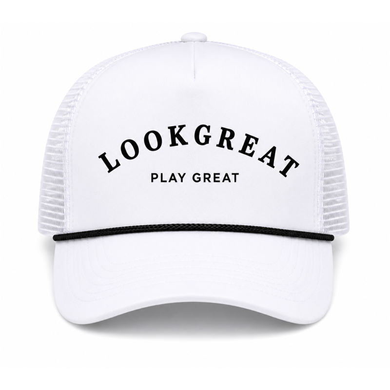 Athletic White Foam Front Rope Trucker Hat | Adjustable Mesh Snapback | Runway Athletics