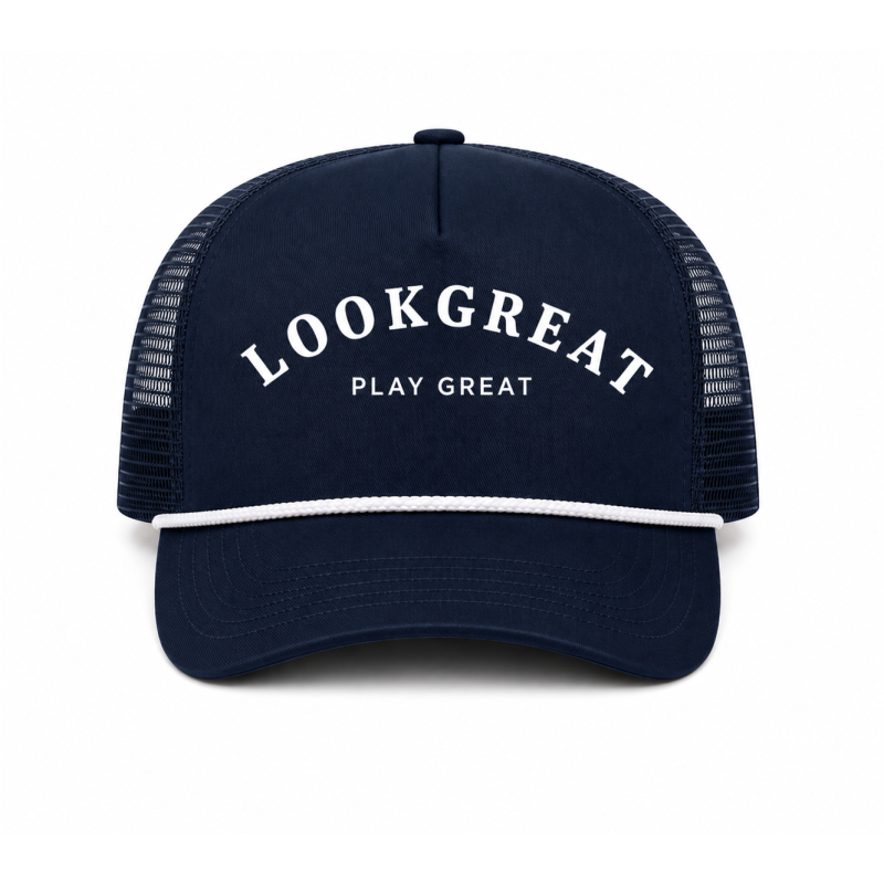 Athletic Navy Foam Front Rope Trucker Hat | Adjustable Mesh Snapback | Runway Athletics