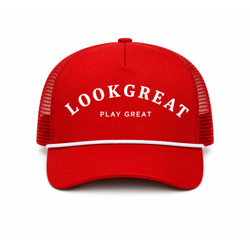 Athletic Red Foam Front Rope Trucker Hat | Adjustable Mesh Snapback | Runway Athletics