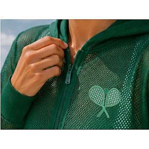 Women's Lightweight Mesh Zip-Up Tennis Jacket with Hood - Green Tennis Jacket