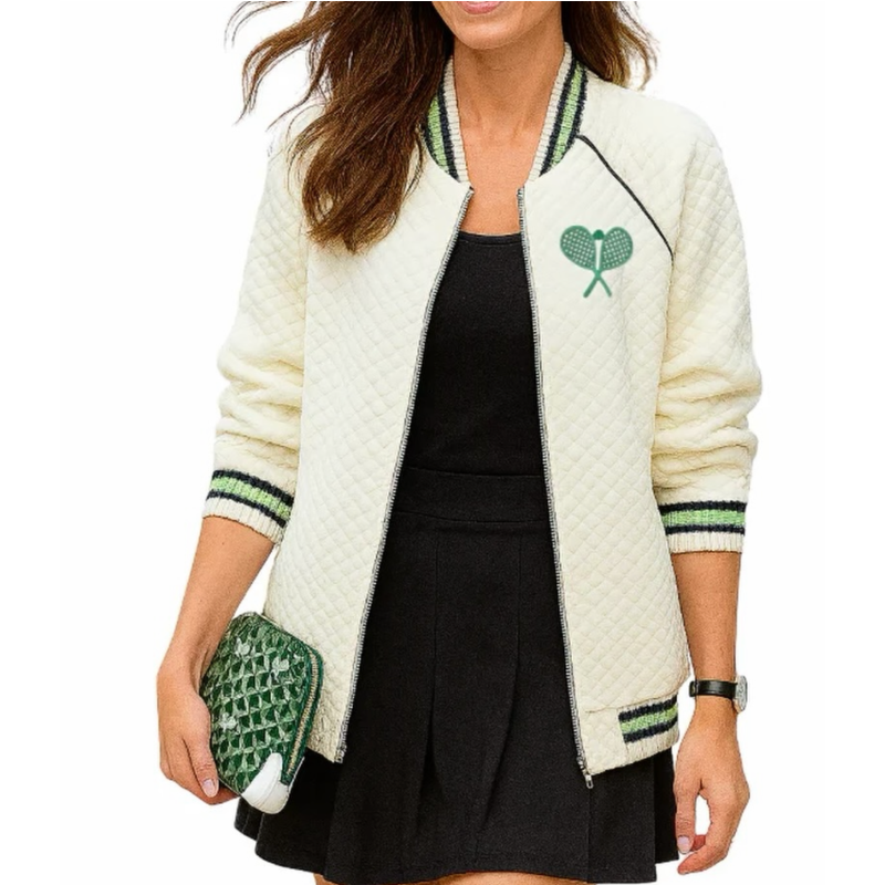 Quilted Bomber Jacket – Ivory & Green