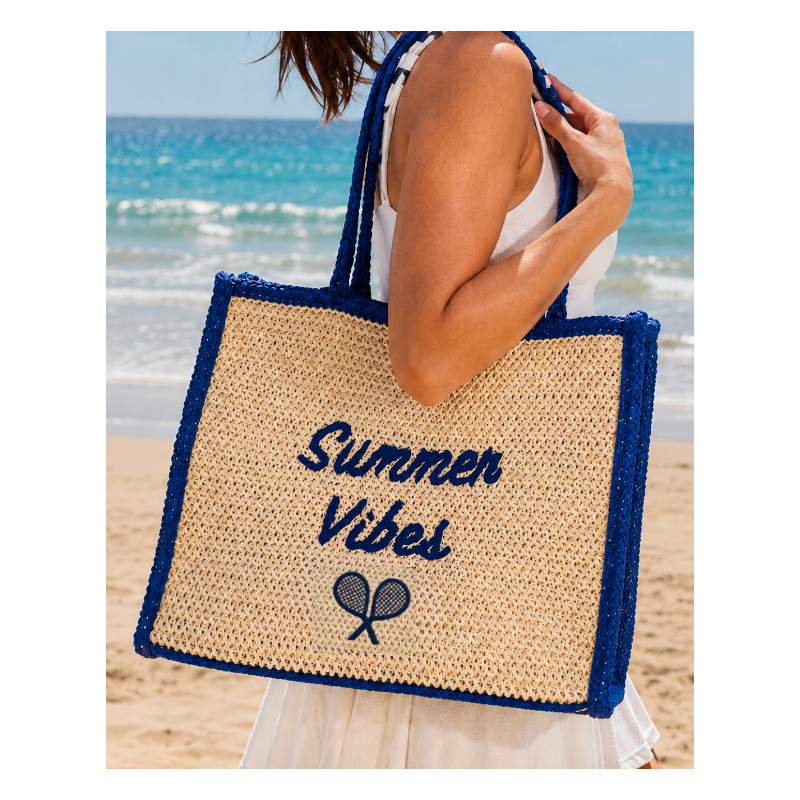 Beach Vibes Straw Tote Bag